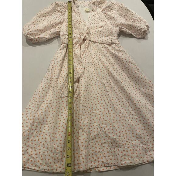 Anthropologie Maeve Midi Shirt Dress 2 S Puff Sleeve Tie Front Collar Triangles - Picture 5 of 7